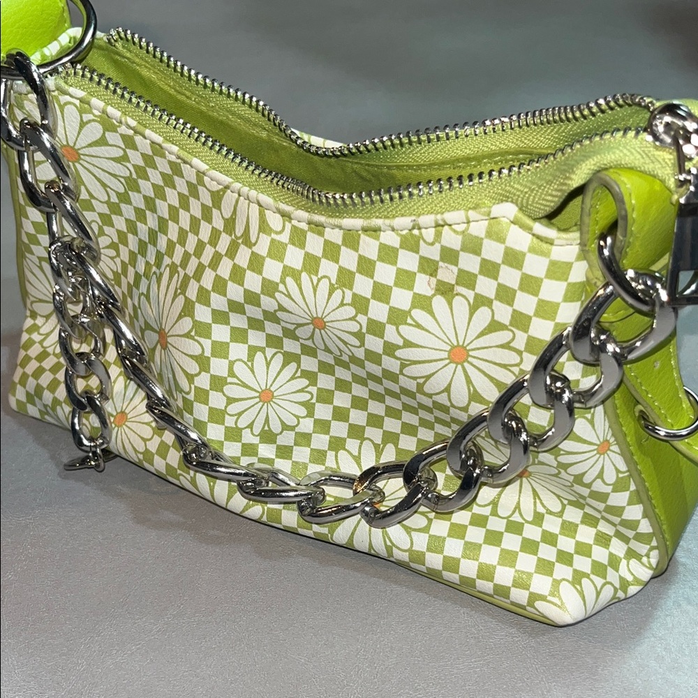 Floral Checkered Mini Bag with Chain